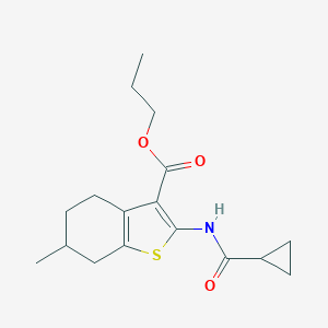 molecular formula C17H23NO3S B333904 Propyl 2-[(cyclopropylcarbonyl)amino]-6-methyl-4,5,6,7-tetrahydro-1-benzothiophene-3-carboxylate 