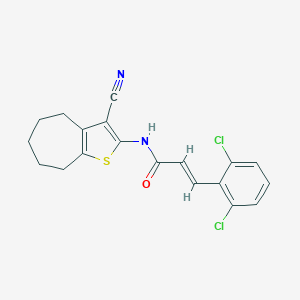 (2E)-N-(3-cyano-5,6,7,8-tetrahydro-4H-cyclohepta[b]thiophen-2-yl)-3-(2,6-dichlorophenyl)prop-2-enamide