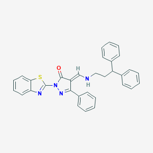 molecular formula C32H26N4OS B333915 (4E)-2-(1,3-benzothiazol-2-yl)-4-[(3,3-diphenylpropylamino)methylidene]-5-phenylpyrazol-3-one 