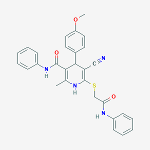 molecular formula C29H26N4O3S B333916 5-cyano-4-(4-methoxyphenyl)-2-methyl-6-{[2-oxo-2-(phenylamino)ethyl]sulfanyl}-N-phenyl-1,4-dihydropyridine-3-carboxamide 