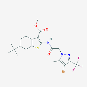 molecular formula C21H25BrF3N3O3S B333918 methyl 2-({[4-bromo-5-methyl-3-(trifluoromethyl)-1H-pyrazol-1-yl]acetyl}amino)-6-tert-butyl-4,5,6,7-tetrahydro-1-benzothiophene-3-carboxylate 
