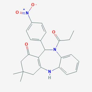 molecular formula C24H25N3O4 B333925 11-{4-nitrophenyl}-3,3-dimethyl-10-propionyl-2,3,4,5,10,11-hexahydro-1H-dibenzo[b,e][1,4]diazepin-1-one 