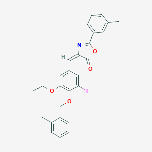 molecular formula C27H24INO4 B333928 4-{3-ethoxy-5-iodo-4-[(2-methylbenzyl)oxy]benzylidene}-2-(3-methylphenyl)-1,3-oxazol-5(4H)-one 