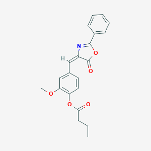 molecular formula C21H19NO5 B333929 2-methoxy-4-[(5-oxo-2-phenyl-1,3-oxazol-4(5H)-ylidene)methyl]phenyl butyrate 
