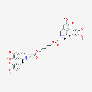 molecular formula C53H72N2O12+2 B3339303 5-[3-[(1S,2S)-1-[(3,4-Dimethoxyphenyl)methyl]-6,7-dimethoxy-2-methyl-3,4-dihydro-1H-isoquinolin-2-ium-2-yl]propanoyloxy]pentyl 3-[(1S,2S)-1-[(3,4-dimethoxyphenyl)methyl]-6,7-dimethoxy-2-methyl-3,4-dihydro-1H-isoquinolin-2-ium-2-yl]propanoate CAS No. 96946-55-3