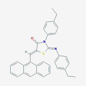 molecular formula C34H28N2OS B333937 5-(9-Anthrylmethylene)-3-(4-ethylphenyl)-2-[(4-ethylphenyl)imino]-1,3-thiazolidin-4-one 