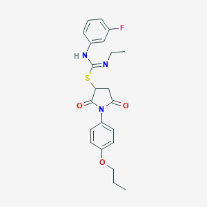 molecular formula C22H24FN3O3S B333939 2,5-dioxo-1-(4-propoxyphenyl)-3-pyrrolidinyl N-ethyl-N'-(3-fluorophenyl)imidothiocarbamate 
