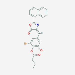 molecular formula C25H20BrNO5 B333940 2-bromo-6-methoxy-4-[(2-(1-naphthyl)-5-oxo-1,3-oxazol-4(5H)-ylidene)methyl]phenyl butyrate 