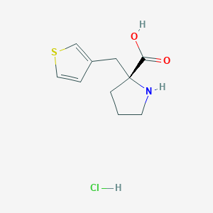 molecular formula C10H14ClNO2S B3339497 (R)-2-(Thiophen-3-ylmethyl)pyrrolidine-2-carboxylic acid hydrochloride CAS No. 1049732-20-8