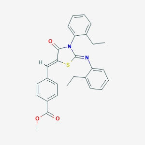molecular formula C28H26N2O3S B333951 Methyl 4-({3-(2-ethylphenyl)-2-[(2-ethylphenyl)imino]-4-oxo-1,3-thiazolidin-5-ylidene}methyl)benzoate 