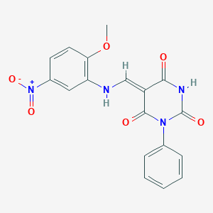 molecular formula C18H14N4O6 B333956 (5Z)-5-[(2-methoxy-5-nitroanilino)methylidene]-1-phenyl-1,3-diazinane-2,4,6-trione 