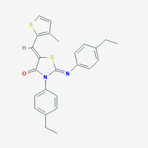 molecular formula C25H24N2OS2 B333980 3-(4-Ethylphenyl)-2-[(4-ethylphenyl)imino]-5-[(3-methyl-2-thienyl)methylene]-1,3-thiazolidin-4-one 
