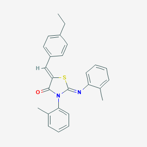 molecular formula C26H24N2OS B333982 5-(4-Ethylbenzylidene)-3-(2-methylphenyl)-2-[(2-methylphenyl)imino]-1,3-thiazolidin-4-one 