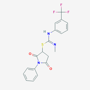 molecular formula C19H16F3N3O2S B333996 2,5-dioxo-1-phenylpyrrolidin-3-yl N-methyl-N'-[3-(trifluoromethyl)phenyl]carbamimidothioate 