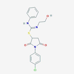 molecular formula C19H18ClN3O3S B333998 1-(4-chlorophenyl)-2,5-dioxopyrrolidin-3-yl N-(2-hydroxyethyl)-N'-phenylcarbamimidothioate 
