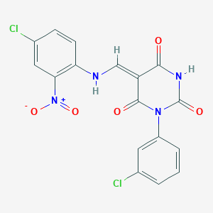 molecular formula C17H10Cl2N4O5 B334005 (5Z)-5-[(4-chloro-2-nitroanilino)methylidene]-1-(3-chlorophenyl)-1,3-diazinane-2,4,6-trione 