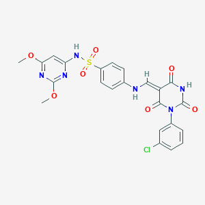 molecular formula C23H19ClN6O7S B334008 4-[[(Z)-[1-(3-chlorophenyl)-2,4,6-trioxo-1,3-diazinan-5-ylidene]methyl]amino]-N-(2,6-dimethoxypyrimidin-4-yl)benzenesulfonamide 