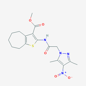 molecular formula C18H22N4O5S B334021 methyl 2-[({4-nitro-3,5-dimethyl-1H-pyrazol-1-yl}acetyl)amino]-5,6,7,8-tetrahydro-4H-cyclohepta[b]thiophene-3-carboxylate 