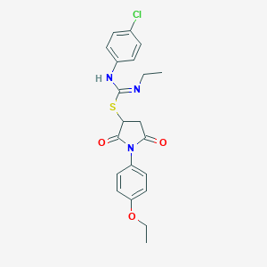 molecular formula C21H22ClN3O3S B334022 1-(4-ethoxyphenyl)-2,5-dioxopyrrolidin-3-yl N'-(4-chlorophenyl)-N-ethylcarbamimidothioate 