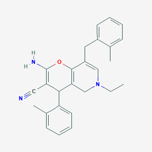 molecular formula C26H27N3O B334026 2-amino-6-ethyl-8-(2-methylbenzyl)-4-(2-methylphenyl)-5,6-dihydro-4H-pyrano[3,2-c]pyridine-3-carbonitrile 