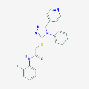 molecular formula C21H16IN5OS B334028 N-(2-iodophenyl)-2-{[4-phenyl-5-(4-pyridinyl)-4H-1,2,4-triazol-3-yl]sulfanyl}acetamide 