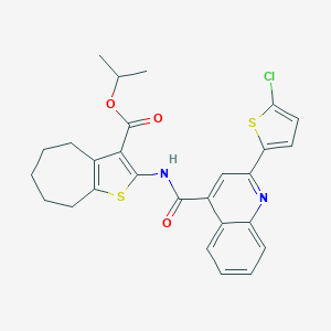 molecular formula C27H25ClN2O3S2 B334029 isopropyl 2-({[2-(5-chloro-2-thienyl)-4-quinolinyl]carbonyl}amino)-5,6,7,8-tetrahydro-4H-cyclohepta[b]thiophene-3-carboxylate 