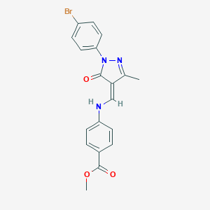 molecular formula C19H16BrN3O3 B334031 methyl 4-[[(Z)-[1-(4-bromophenyl)-3-methyl-5-oxopyrazol-4-ylidene]methyl]amino]benzoate 