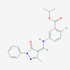 molecular formula C21H20ClN3O3 B334032 propan-2-yl 2-chloro-5-[[(Z)-(3-methyl-5-oxo-1-phenylpyrazol-4-ylidene)methyl]amino]benzoate 