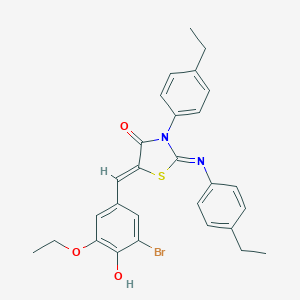 molecular formula C28H27BrN2O3S B334037 5-(3-Bromo-5-ethoxy-4-hydroxybenzylidene)-3-(4-ethylphenyl)-2-[(4-ethylphenyl)imino]-1,3-thiazolidin-4-one 