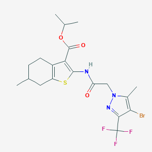 molecular formula C20H23BrF3N3O3S B334038 isopropyl 2-({[4-bromo-5-methyl-3-(trifluoromethyl)-1H-pyrazol-1-yl]acetyl}amino)-6-methyl-4,5,6,7-tetrahydro-1-benzothiophene-3-carboxylate 