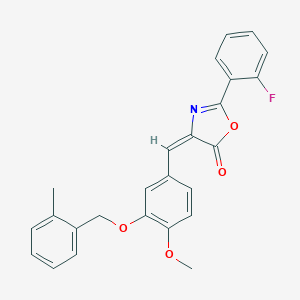 molecular formula C25H20FNO4 B334039 2-(2-fluorophenyl)-4-{4-methoxy-3-[(2-methylbenzyl)oxy]benzylidene}-1,3-oxazol-5(4H)-one 