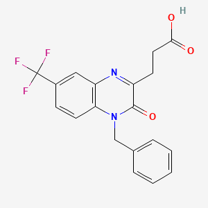 molecular formula C19H15F3N2O3 B3340420 3-(4-Benzyl-3-oxo-7-trifluoromethyl-3,4-dihydro-quinoxalin-2-yl)-propionic acid CAS No. 565191-92-6