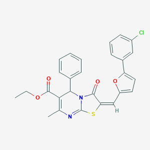 molecular formula C27H21ClN2O4S B334044 ethyl 2-{[5-(3-chlorophenyl)-2-furyl]methylene}-7-methyl-3-oxo-5-phenyl-2,3-dihydro-5H-[1,3]thiazolo[3,2-a]pyrimidine-6-carboxylate 