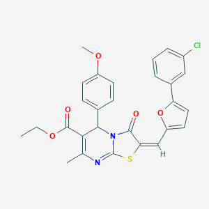 molecular formula C28H23ClN2O5S B334045 ethyl 2-{[5-(3-chlorophenyl)-2-furyl]methylene}-5-(4-methoxyphenyl)-7-methyl-3-oxo-2,3-dihydro-5H-[1,3]thiazolo[3,2-a]pyrimidine-6-carboxylate 
