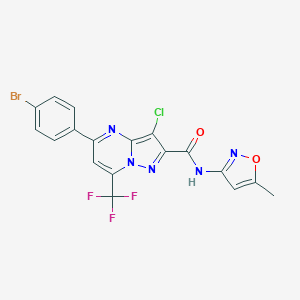 molecular formula C18H10BrClF3N5O2 B334056 5-(4-bromophenyl)-3-chloro-N-(5-methyl-1,2-oxazol-3-yl)-7-(trifluoromethyl)pyrazolo[1,5-a]pyrimidine-2-carboxamide 