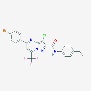 molecular formula C22H15BrClF3N4O B334067 5-(4-bromophenyl)-3-chloro-N-(4-ethylphenyl)-7-(trifluoromethyl)pyrazolo[1,5-a]pyrimidine-2-carboxamide 