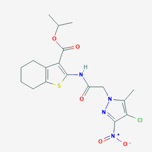 molecular formula C18H21ClN4O5S B334069 isopropyl 2-[({4-chloro-3-nitro-5-methyl-1H-pyrazol-1-yl}acetyl)amino]-4,5,6,7-tetrahydro-1-benzothiophene-3-carboxylate 