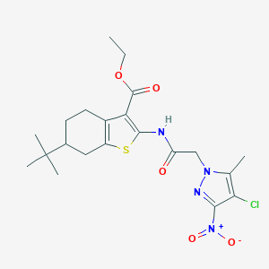 molecular formula C21H27ClN4O5S B334074 ethyl 6-tert-butyl-2-[({4-chloro-3-nitro-5-methyl-1H-pyrazol-1-yl}acetyl)amino]-4,5,6,7-tetrahydro-1-benzothiophene-3-carboxylate 