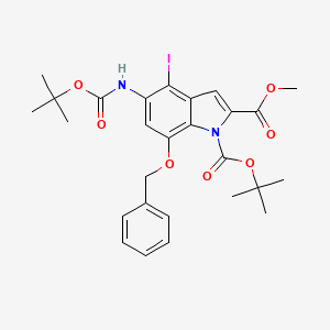 molecular formula C27H31IN2O7 B3340819 1-(tert-Butoxycarbonyl)-4-iodo-5-(tert-butoxycarbonylamino)-7-(benzyloxy)-1H-indole-2-carboxylic acid methyl ester CAS No. 919535-06-1