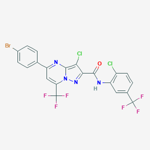 molecular formula C21H9BrCl2F6N4O B334083 5-(4-bromophenyl)-3-chloro-N-[2-chloro-5-(trifluoromethyl)phenyl]-7-(trifluoromethyl)pyrazolo[1,5-a]pyrimidine-2-carboxamide 