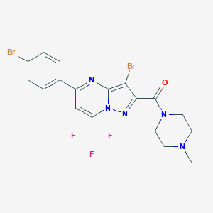 molecular formula C19H16Br2F3N5O B334087 3-Bromo-5-(4-bromophenyl)-2-[(4-methyl-1-piperazinyl)carbonyl]-7-(trifluoromethyl)pyrazolo[1,5-a]pyrimidine 