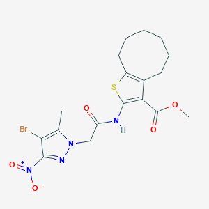 molecular formula C18H21BrN4O5S B334091 methyl 2-[({4-bromo-3-nitro-5-methyl-1H-pyrazol-1-yl}acetyl)amino]-4,5,6,7,8,9-hexahydrocycloocta[b]thiophene-3-carboxylate 