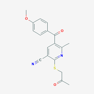 molecular formula C18H16N2O3S B334102 5-[(4-Methoxyphenyl)carbonyl]-6-methyl-2-[(2-oxopropyl)sulfanyl]pyridine-3-carbonitrile 