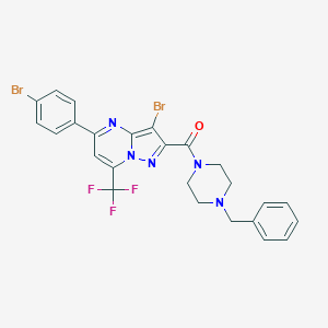 molecular formula C25H20Br2F3N5O B334108 2-[(4-Benzyl-1-piperazinyl)carbonyl]-3-bromo-5-(4-bromophenyl)-7-(trifluoromethyl)pyrazolo[1,5-a]pyrimidine 