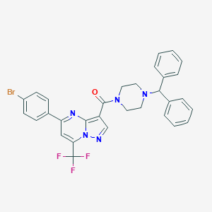 molecular formula C31H25BrF3N5O B334114 3-[(4-Benzhydryl-1-piperazinyl)carbonyl]-5-(4-bromophenyl)-7-(trifluoromethyl)pyrazolo[1,5-a]pyrimidine 