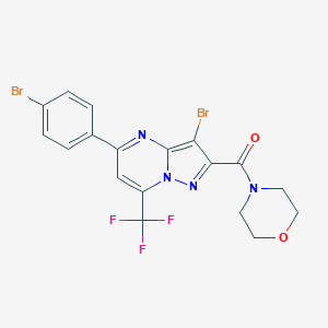 molecular formula C18H13Br2F3N4O2 B334115 3-Bromo-5-(4-bromophenyl)-2-(4-morpholinylcarbonyl)-7-(trifluoromethyl)pyrazolo[1,5-a]pyrimidine 