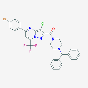 molecular formula C31H24BrClF3N5O B334121 2-[(4-Benzhydryl-1-piperazinyl)carbonyl]-5-(4-bromophenyl)-3-chloro-7-(trifluoromethyl)pyrazolo[1,5-a]pyrimidine 