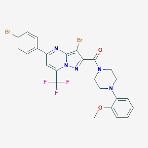 molecular formula C25H20Br2F3N5O2 B334125 [3-Bromo-5-(4-bromophenyl)-7-(trifluoromethyl)pyrazolo[1,5-a]pyrimidin-2-yl][4-(2-methoxyphenyl)piperazin-1-yl]methanone 