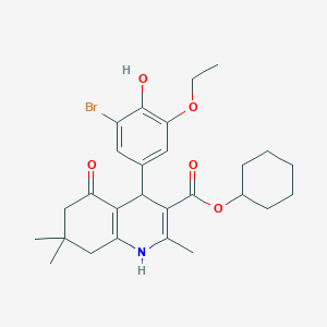 molecular formula C27H34BrNO5 B334128 Cyclohexyl 4-(3-bromo-5-ethoxy-4-hydroxyphenyl)-2,7,7-trimethyl-5-oxo-1,4,5,6,7,8-hexahydro-3-quinolinecarboxylate 