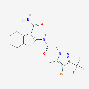 molecular formula C16H16BrF3N4O2S B334136 2-({[4-bromo-5-methyl-3-(trifluoromethyl)-1H-pyrazol-1-yl]acetyl}amino)-4,5,6,7-tetrahydro-1-benzothiophene-3-carboxamide 